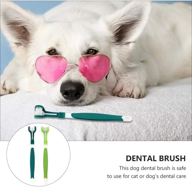 Green Dog Toothbrush, Triple Headed Dog Toothbrush for Pet Dental Care Supplies