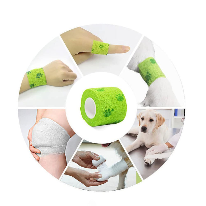 GSHLLO 4 Rolls Pet Vet Wrap Self Adhesive Bandage Cohesive Fixing Bandages Dog Paw Pattern Bandage Tattoo Grip Tape for Wrist Ankle
