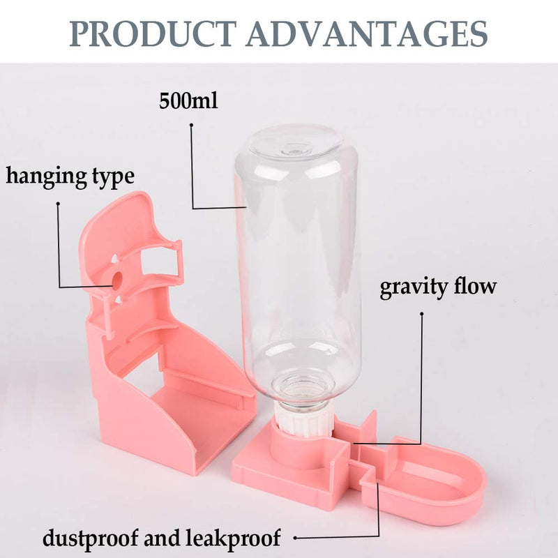kathson Rabbit Water Bottle, 17oz Hanging Water Fountain Automatic Dispenser No Leak WaterFeeder for Bunny Chinchilla Guinea Pig Hedgehog Ferret Water Dispenser，Pink - PawsPlanet Australia