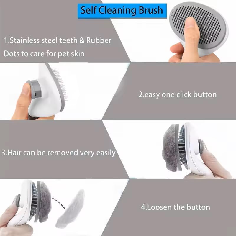 Generic Pet Grooming Brush, Gray - Self Cleaning Dematting Comb for Cats and Dogs, Bristles with Massage Particles, Ergonomic Handle Design, Easy to Use, for Long or Short Hair Breeds, Stainless Steel - PawsPlanet Australia