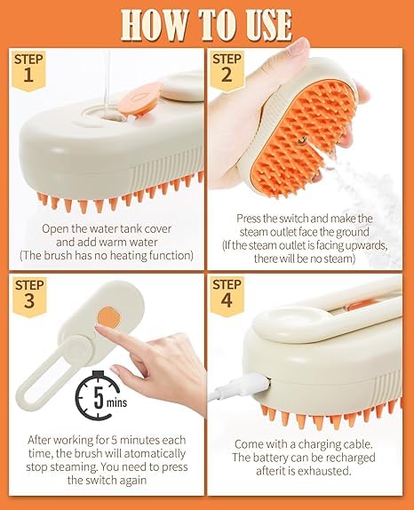 Cat Steam Brush for Shedding - 3 in 1 Steam Cat Brushes for Grooming and Massage - Adjustable Pet Brush with Steam for Dogs, Removing Tangled and Loose Hair (Beige) Beige - PawsPlanet Australia