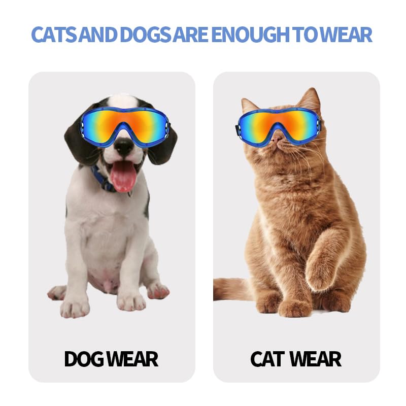 Dog Soft Cute Sunglasses,Pet Goggles,Flexible Frame,Wind Proof,Dust Proof,Eye Protection,with Adjustable Straps,Small & Medium Dogs for Outdoor Cycling,Ski,Motorcycle SP3003 (Blue/Red) Blue/Red - PawsPlanet Australia