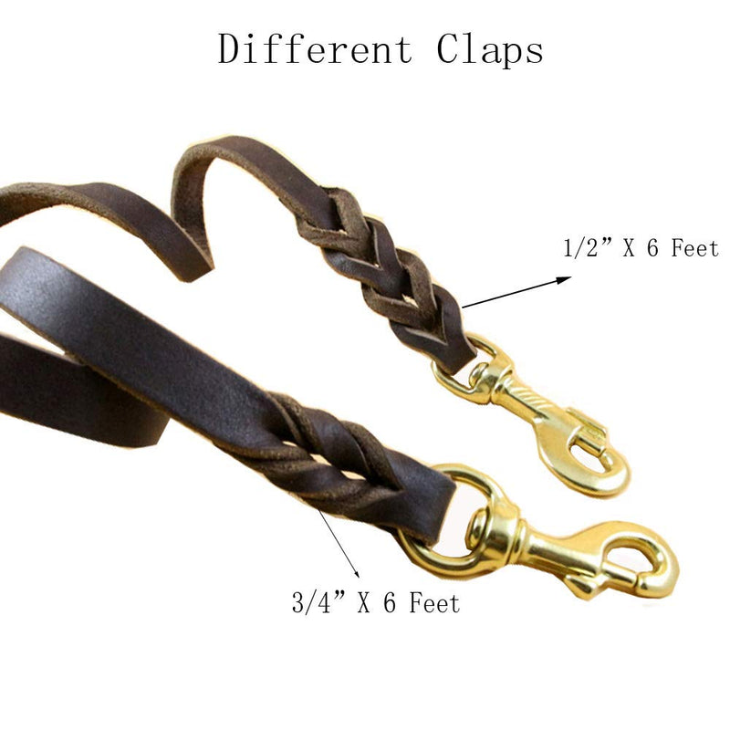 Genuine Leather Dog Leash, Braided Heavy Duty Leash,Soft and Durable for Small Medium Large Dogs Walking and Trainning 5.5 Feet 5.5 feet*1/2" Brown-1/2" - PawsPlanet Australia