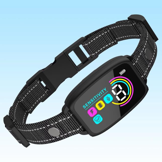 Dog Bark Collar for Large Medium Small Dogs, Rechargeable Smart Bark Collar, Anti Barking Training Collar with 8 Adjustable Sensitivity Beep Vibration (Black)