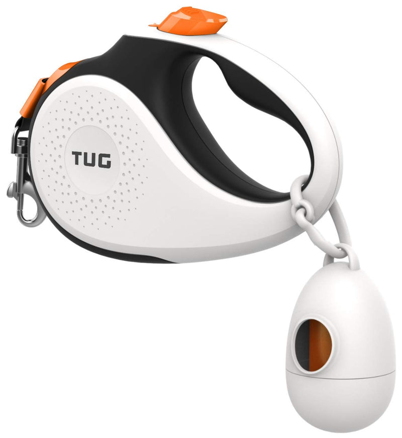 TUG 360° Tangle-Free Retractable Dog Leash with Waste Bag Dispenser (Small, White/Orange) Small