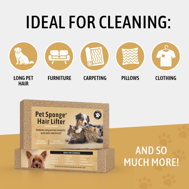 Pet Sponge Hair Lifter 3 Pack Remove Dog, Cat and Other Pet Hair from Furniture, Carpet, Bedding and Clothing - 3 Sponges All Natural Latex Rubber, Made in The USA - PawsPlanet Australia