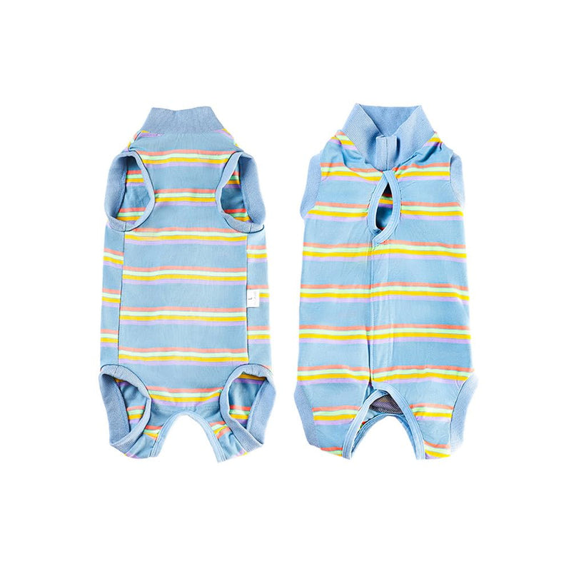 Pet Recovery Suit After Surgery - Abdominal Wounds Breathable Striped Leisure Wear Shirt, E-Collar Alternative Cats Dogs Neuter Spay Anti Licking Clothes for Male Female Pets (Small) Small Blue