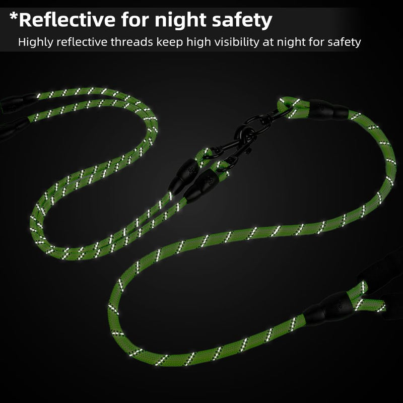 Double Dog Leash, 360 Swivel No Tangle, Shock Absorbing Bungee, for 2 Large Dogs 25-150 lbs (Green) Green - PawsPlanet Australia