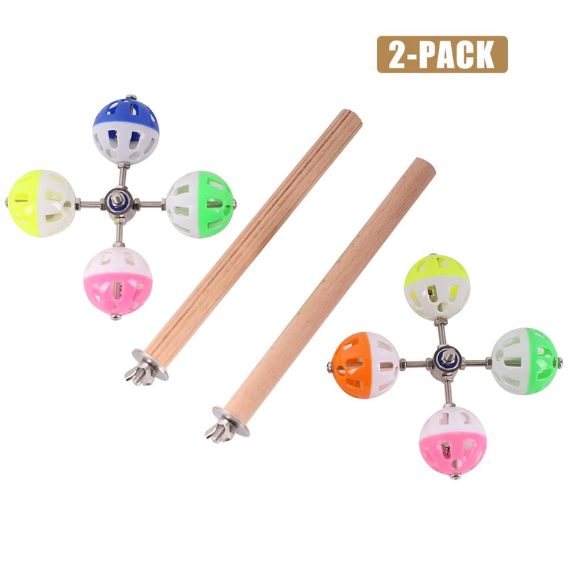 2-Pack Bird Perch Toy with Spinning Balls, Exercise Rotating Swing for Parakeet Budgies Cockatiel with One Textured Stand Perch and One Typical Wood Perch, Stainless Steel Wing Nut and Washers