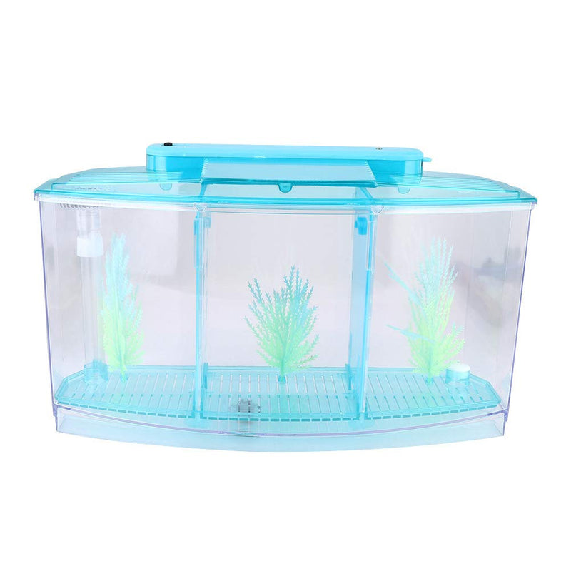 Acrylic Fish,Bowl, Aquarium Fish LED Acrylic Three Divisions Breeding Isolation Box for Small Fishes (Blue) Blue