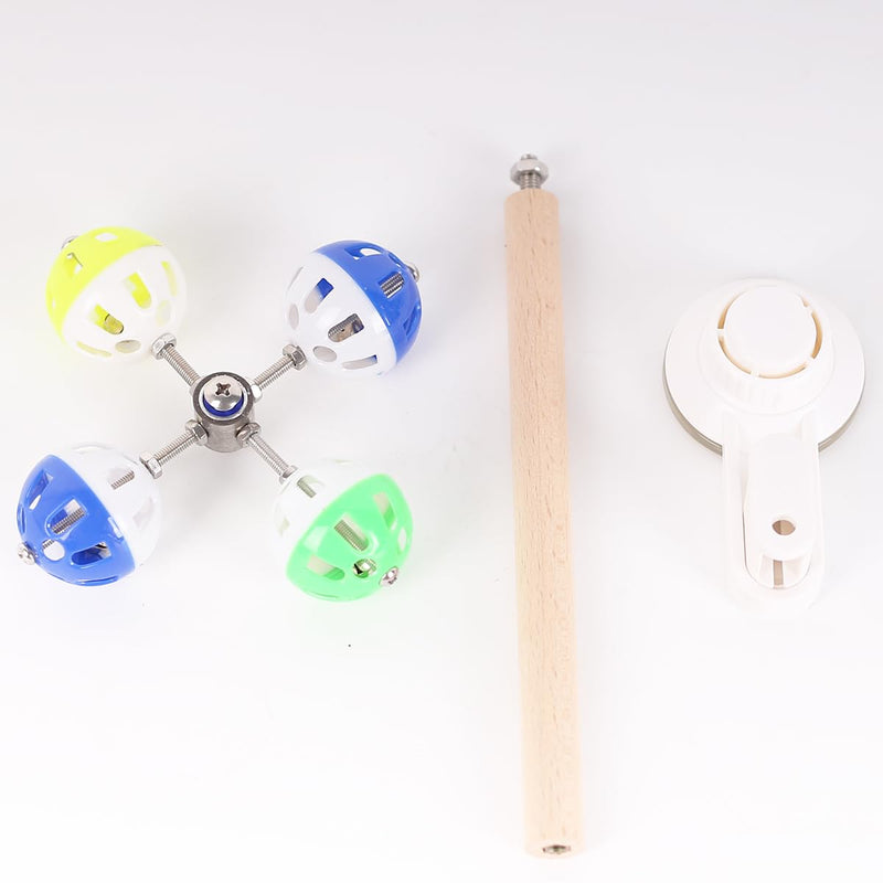 Window Suction Bird Perch Toy for Parakeet, Movable Bird Perch Stand with Rotating Balls Bells for Window Mirror Glass Mount, Spinning Perch Toy for Budgies Cockatiel Conure Typical Perch White - PawsPlanet Australia