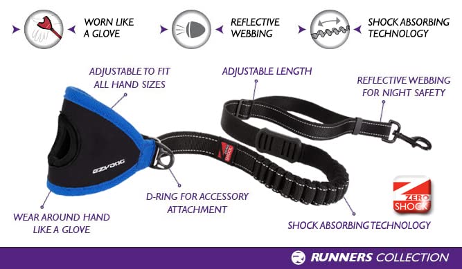 EzyDog Handy 48 Bungee Dog Leash - The Best Hands-Free Running Leash Training Lead with Superior Control and Reflective Stitching - Zero Shock Shock-Absorbing Technology (Adjustable 36” - 48”, Black) - PawsPlanet Australia
