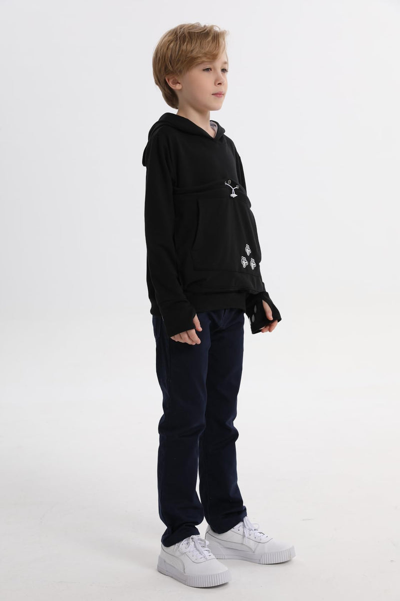 ALYC Boys Girls Hoodies - Pet Holder Kitten Puppy Carriers Pullover Long Sleeve Cat Ear Sweatshirt with Removable Inner Pouch Black - PawsPlanet Australia