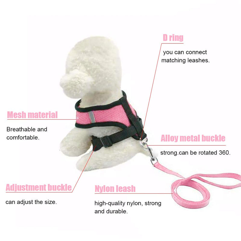Soft Mesh Dog Harness Vest, Small Dog Harness, Night Reflective Adjustable Mesh Harness with Padded Vest and Leash?Pink? - PawsPlanet Australia