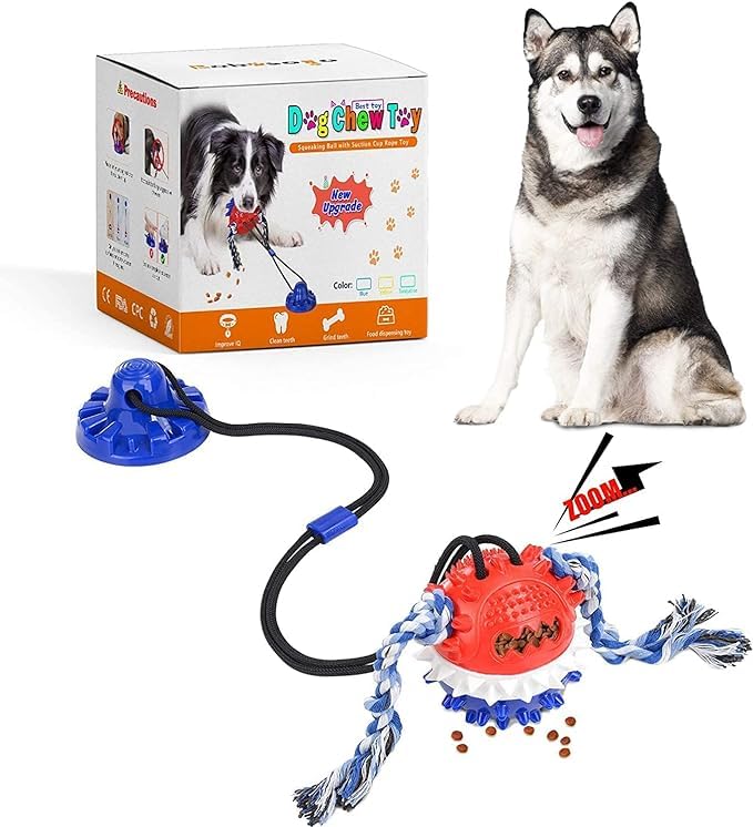 Suction Cup Dog Toy for Aggressive Chewers，Dog Rope Ball Interactive Tug of War Toy, Puppy Tug Toy Squeaky Ball Puzzle Toys for Teeth Cleaning Toys for Small Medium Large Dog Suction Cup Dog Toy