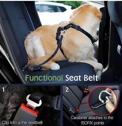 Dog Seat Belt, Safety Vest Dog Car Harness with Adjustable Buckle Dog Seat Belt for Vehicle Nylon Pet Safety Seat Belts Heavy Duty(L, Black) L (Chest: 22-32.3", Neck: 16.9-26") - PawsPlanet Australia