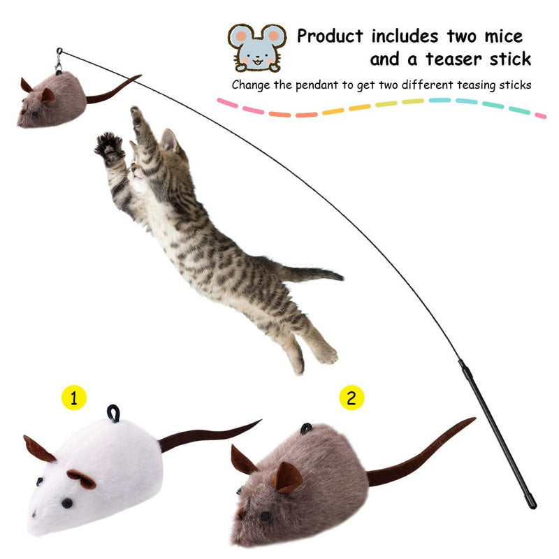 PAZ'S GIFT Cat Wand Toy, cat Stick Interactive Vocal Toy Mouse, Squeak, Mouse, cat Toy, cat Kick Toy, Suitable for All cat Types, 2-Pack - PawsPlanet Australia