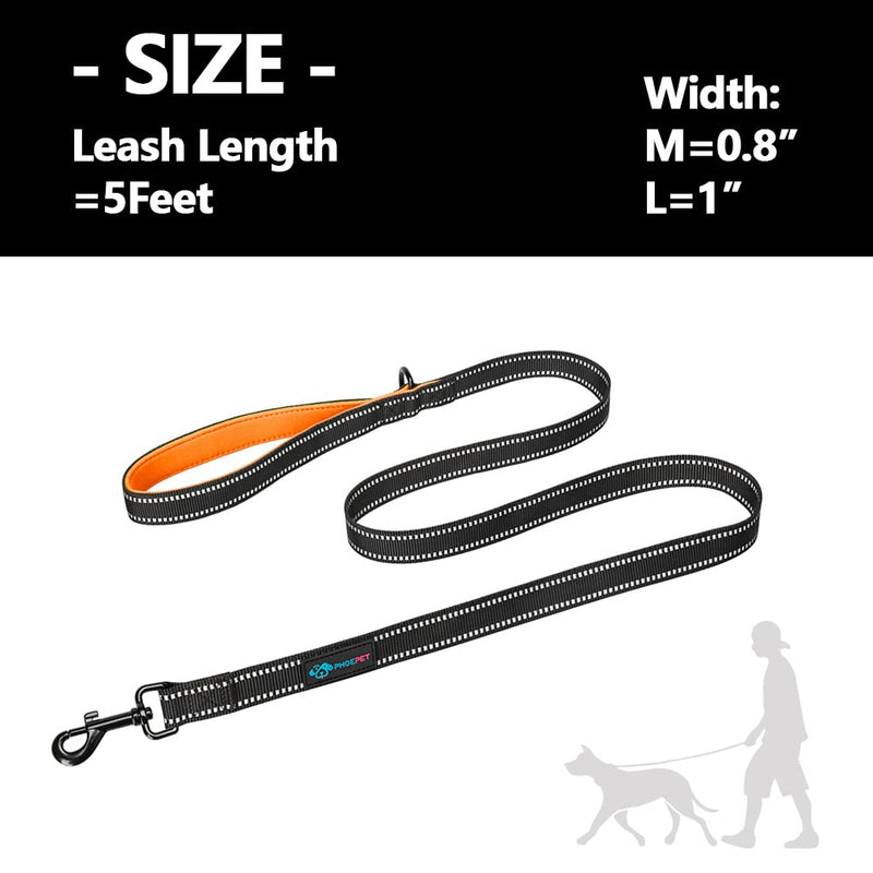 PHOEPET 5 Feet Heavy Duty Dog Leash - Reflective - Soft Padded Handle Traffic Grip for Extra Control (L,Orange) L(Width: 1") Orange - PawsPlanet Australia