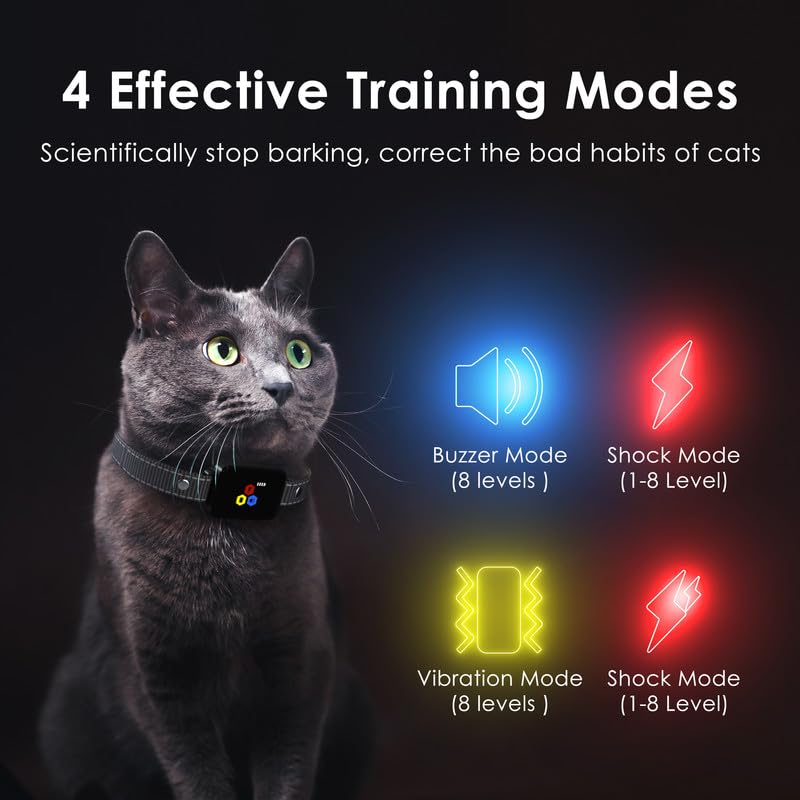 Cat Training Collar Cat Bark Collar with Remote Electric Cats Shock Collar 3300FT IP67 Waterproof 3 Training Modes Beep Vibration Shock Mode Top Meowing Effective for Bad Behavior Army Green
