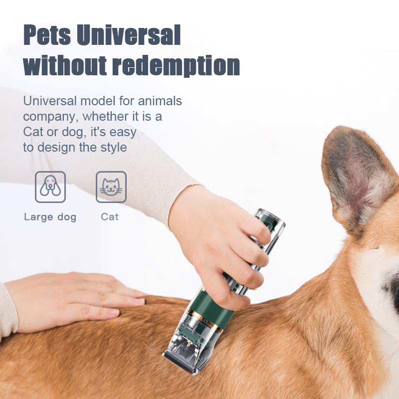 Dog Clippers, Professional Dog Grooming kit, Cat Clipper for Long Hair, with LED Display and 4 Limit Combs, 3-Speed Adjustment, IPX7 Waterproof, Easy Cleaning, Animal Clipper (Green)