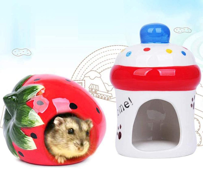 Cool Hamster House Hideout Ceramics Strawberry Shape Bed Cute Small Animal Pet Squirrel Hedgehog Chinchilla Nest Hamster Cage Accessories