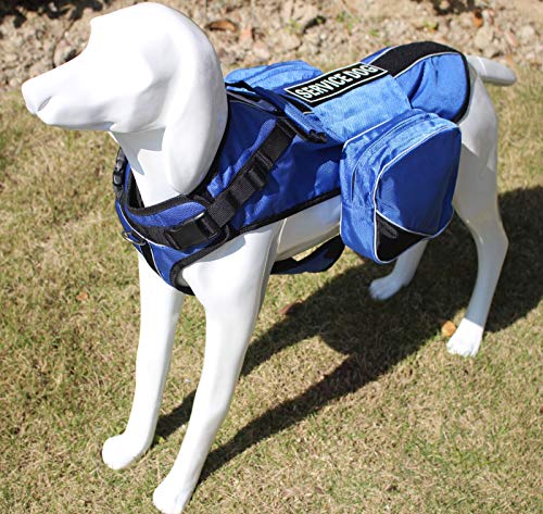 Service Dog Harness, Saddle Bag Backpack Carrier Outdoor Travel Hiking Camping Harness, Removable Saddle Bags and Patches (Blue, L Girth 26-31") L Girth 26 - 31" Blue - PawsPlanet Australia
