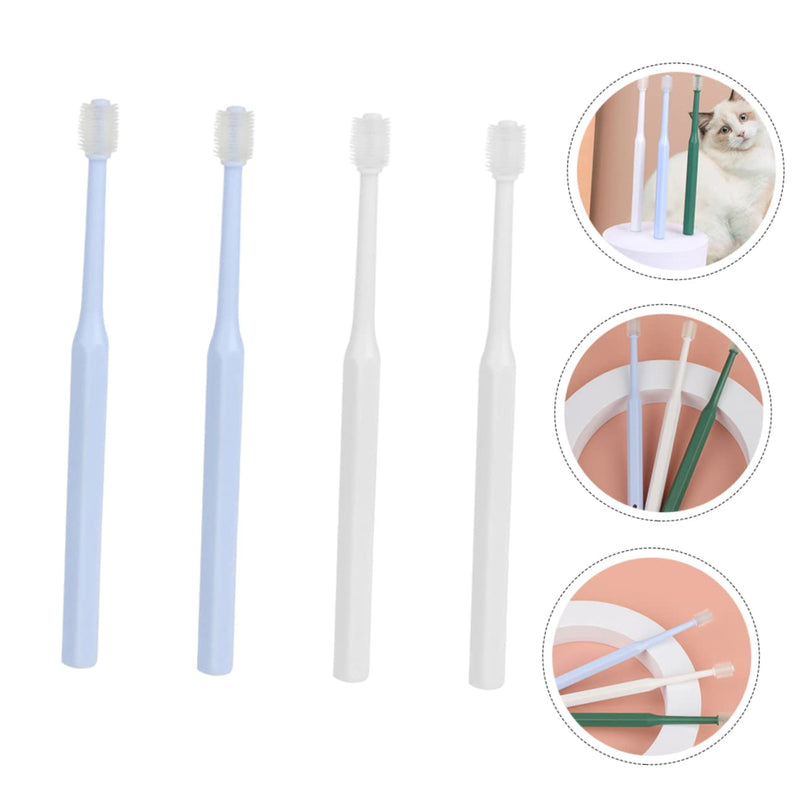 WOONEKY Pack of 4 Pet Toothbrushes Round Brush Made of TPE Handy for Dogs and Cats Gentle Teeth Cleaning Suitable for Small Pets Effective Oral Care and Dental Care