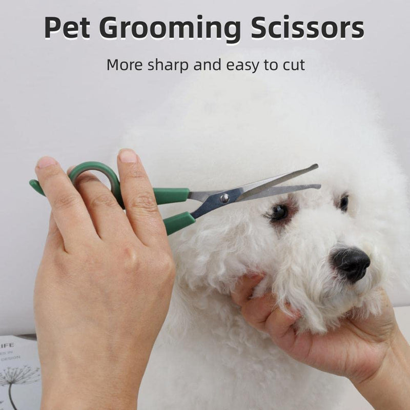 2 PCS Dog Grooming Scissors with Safety Round Tip Pet Grooming Scissors Kit Professional Hair Cutting Scissors Set Pets Grooming Tool for Dogs Cat (Green)