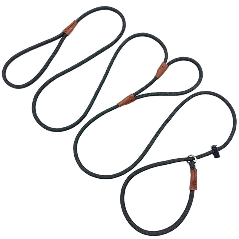 Double Handle Slip Lead 8FT Dog Leash, 1/4" Nylon Rope Training Lead, Traffic Handle No-Pull Control Leash for Small Medium Pet Puppies Walking（8FT*1/4", Black） 8FT * 1/4" - PawsPlanet Australia