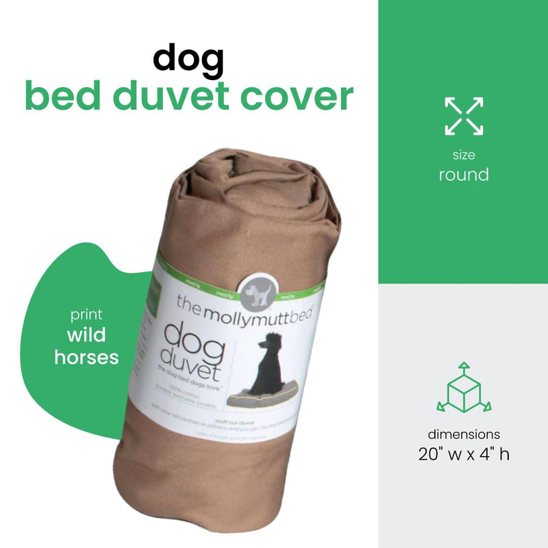 Molly Mutt Petite Dog Duvet Cover - Round - Wild Horses Print - Measures 20’’ x 4’’ - 100% Cotton - Durable - Breathable - Sustainable - Machine Washable Dog Bed Cover - Pre-Shrunk Wild Horse 20" X 4" - PawsPlanet Australia