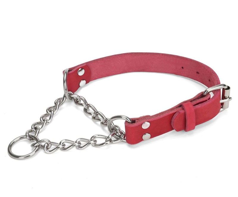Martingale Collar for Dogs No-Pull Adjustable Training Collar with Stainless Steel Chain - Genuine Leather Anti-Slip Design for Small,Medium,Large Breed Dogs - Red (S) Small: Neck 10"-14" - PawsPlanet Australia