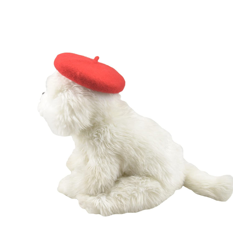 Dog Cat Beret Wool Hat Headband French Artist Beanie Beret Pet Dog Christmas Costume Hair Accessory Photo Props (Red, One Size) Red