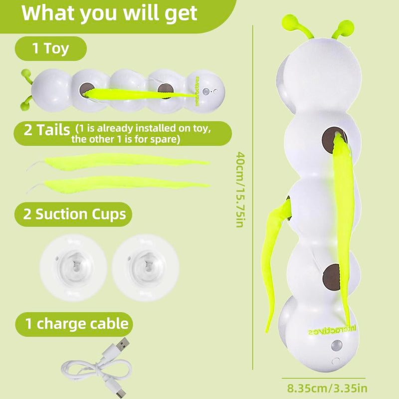 Caterpillar Smart Cats Toys, Interactive Cat Feather Toy with Motion Sensor, Whirlie Cat Toy for Hunting, Reduce Boredom, USB Rechargeable, No Drilling Required, Mount on Wall & Window - PawsPlanet Australia