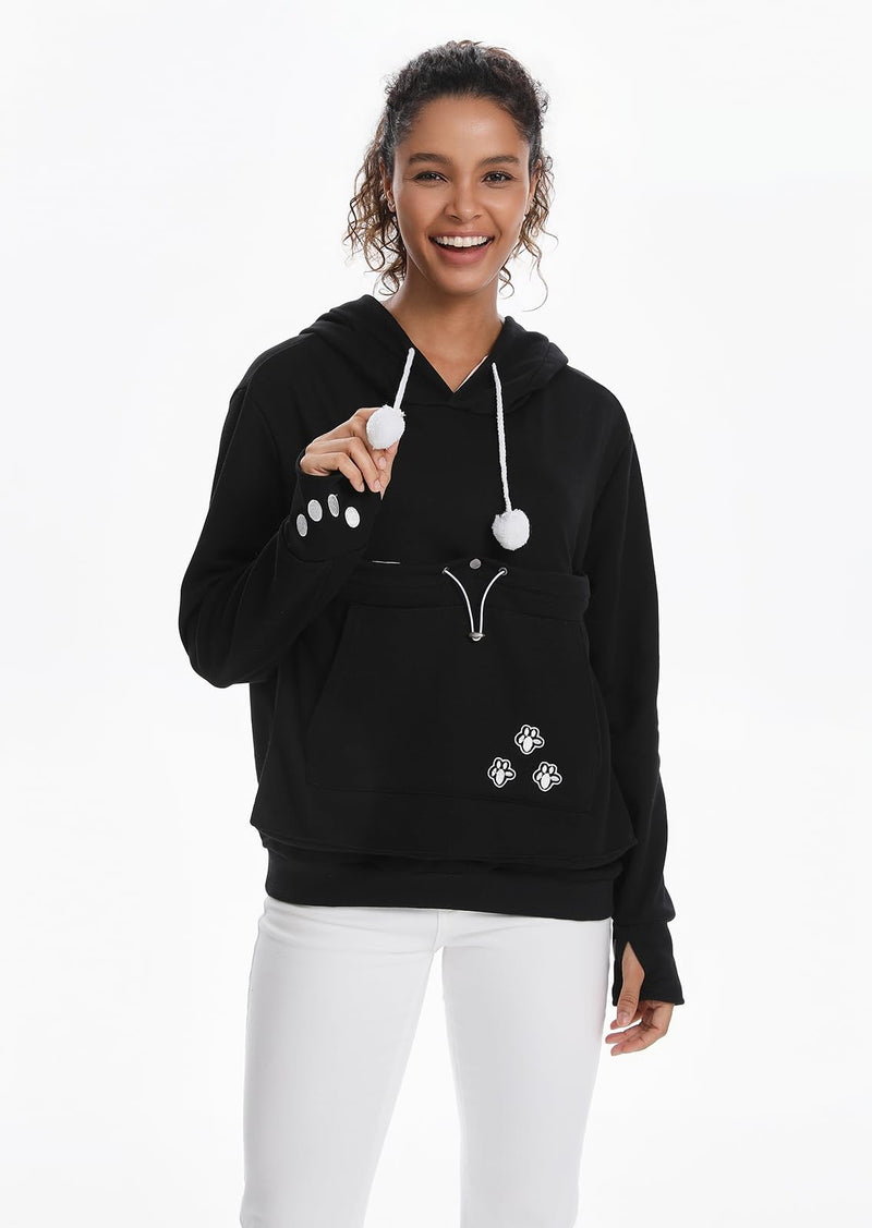 Cat Pouch Hoodie Kitten Puppy Holder Pullover Top Large Pouch Pet Carrier Sweatshirt for Women Black 4X-Large - PawsPlanet Australia
