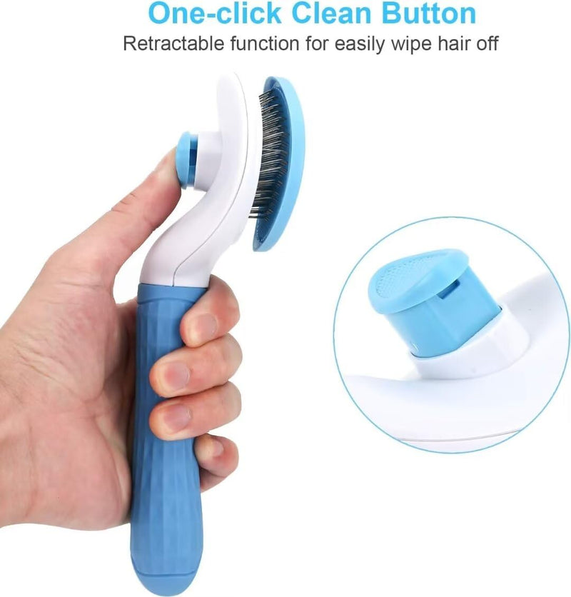 Pet Dog Hair Brush for Shedding Indoor Kitten Comb Grooming And Care Slicker Brush Stainless Steel,Cat Hair Brush for Long Hair Removal,Self Cleaning Rabbit Puppy Dogs Grooming Massaging Tool (Blue) blue - PawsPlanet Australia