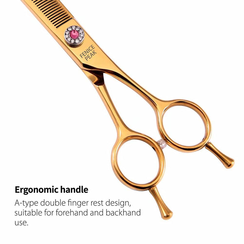 Fenice Peak Professional Dog Grooming Scissors Pet Curved Thinning Shears 7.0'' Extremely Sharp Blades 440C Steel Thinning Scissors Durable Smooth Motion & Fine Cut for Dogs and Cats(Gold) Gold - PawsPlanet Australia