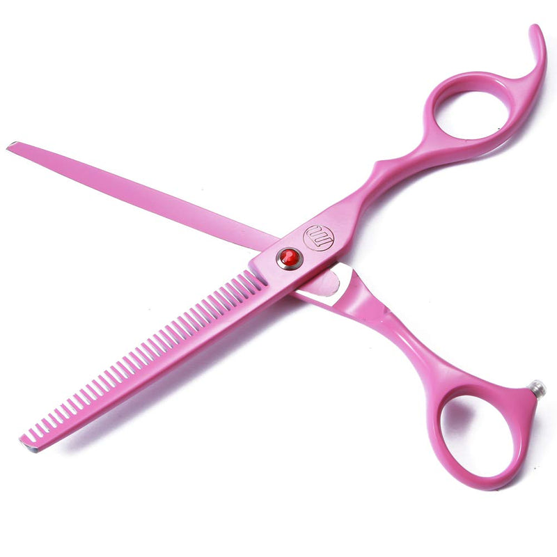 Professional Dog Scissors Set - 7 Inch/8 Inch Curved Chunkers & Thinning Shears with Grooming Comb 7 Inch (Pack of 5) Pink - PawsPlanet Australia
