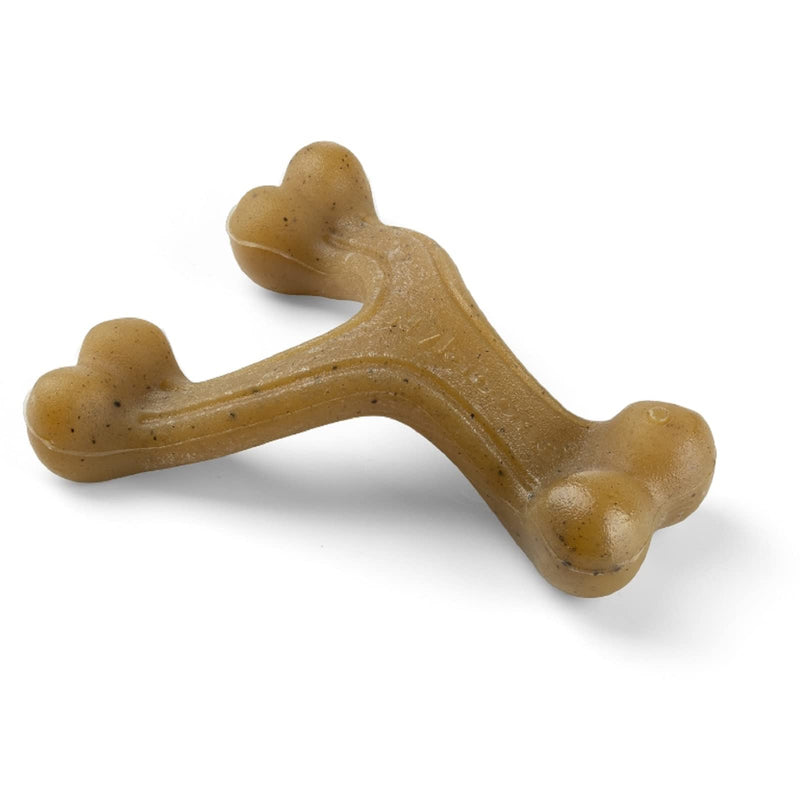 Nylabone Maximum Strength Tough Extreme Gourmet Wishbone Dog Chew Toy, Infused with Extra Bacon Flavour Throughout the Bone, Small, for dogs 0-11kg,Brown Wishbone Bacon - PawsPlanet Australia