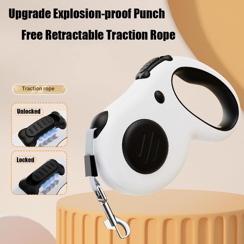 Retractable Dog Leash, 16 ft Dog Leash for Pets up to 44 lbs, Durable ABS and Aluminum Alloy Clip, Includes 4 Rolls of Poop Bags and Bag Holder, Red and White - PawsPlanet Australia