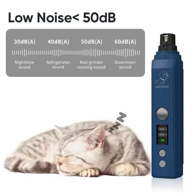 Electric Dog Nail Grinder with 2-Speed Adjustment, USB-C Rechargeable Pet Nail Trimmer for Small, Medium, Large Dogs and Cats, Low Noise and Vibration, LED Lights, LCD Speed Display - PawsPlanet Australia
