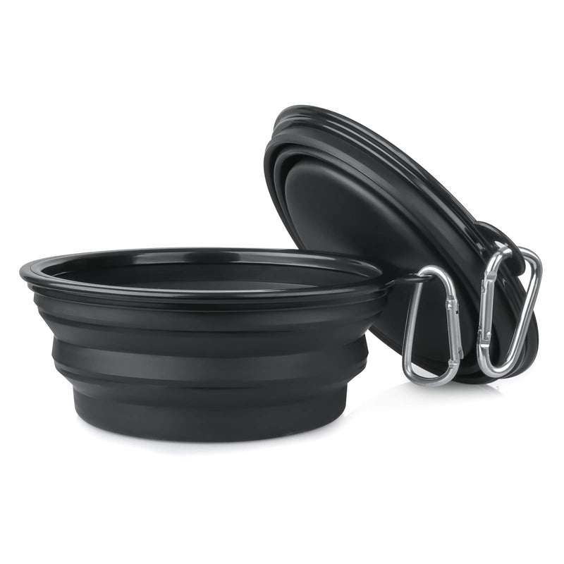 Dog Bowl Pet Collapsible Bowls, 2 Pack Collapsible Dog Water Bowls for Cats Dogs, Portable Pet Feeding Watering Dish for Walking Parking Traveling with 2 Carabiners (Large, Black+Black) Large