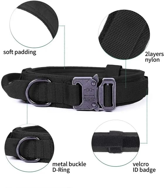 Tactical Dog Harness with Handle, Collar & Leash Set – No Pull Dog Vest with Adjustable Buckles, Reflective Patches & Heavy-Duty Nylon for Medium Dogs (Black) Black - PawsPlanet Australia