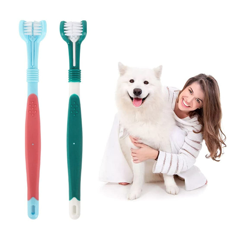 Dog Toothbrush, Pack of 4 Pet Toothbrushes, Toothbrushes for Dogs, Pet Toothbrush, 2 Triple Head Dog Toothbrushes and 2 Long Handle Dog Toothbrushes, Toothbrush Dog for Dogs and Cats