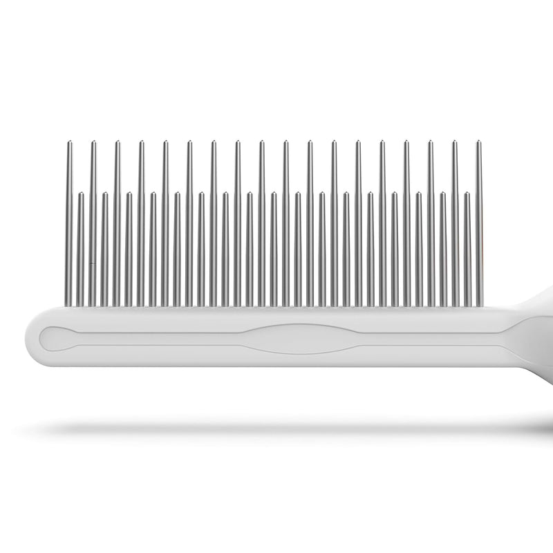 Pet Comb Detangler Grooming Tool with Long and Short Stainless Steel Metal Teeth for Dematting Matted Fur, Combing Out Knots, Removing Tangles from Undercoat