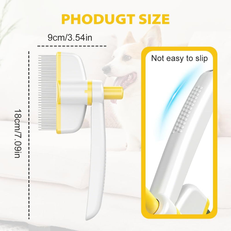 Pet Hair Removal Comb Flea Comb, Multifunctional Cat Brush with Release Button, Grooming Brush Supplies for Detangling Thinning and Shedding, All Hair Types (Yellow) Yellow