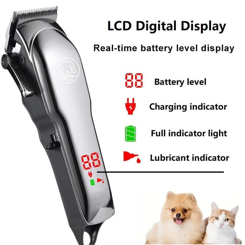 Dog Clippers - Rechargeable Cordless Dog Grooming Kit, Professional for Thick Coats, LED Power Display, Low Noise Pet Shaver with 6 Guide Combs for Cats and Animals