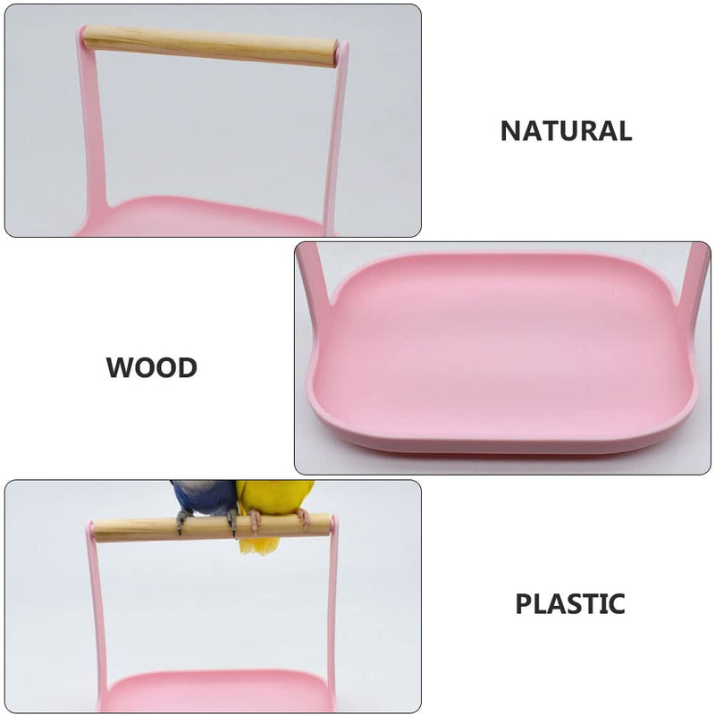 LUOZZY 2-in-1 Bird Training Stand & Perch - Wooden Shelf for Parakeets, Conures, Lovebirds & Cockatiels, Pink - PawsPlanet Australia