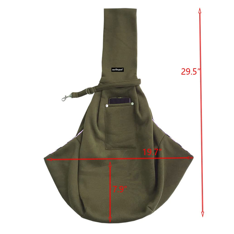 Leconpet Dog Sling Carrier Shoulder Bag for Pets with Mobile Phone Pocket Safety Buckle Security Lock, Suitable for Puppy, Small Dogs, and Cats for Outdoor Travel (Olive Green) Olive Green - PawsPlanet Australia