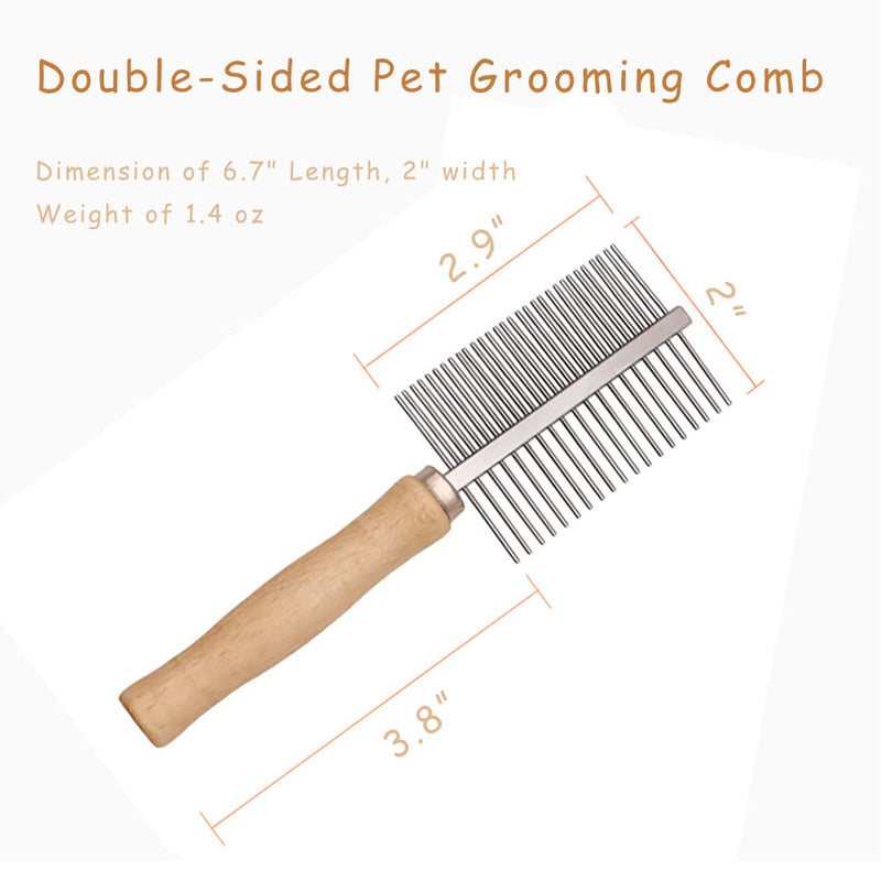 Dog Cat Pet Comb Double-Sided Grooming Brush Metal Comb for Loosening up Removing Mats Debris Tangles and Knots Wooden Handle Stainless Steel Tooth Perfect for Honghair Pets Double-Sided Teech