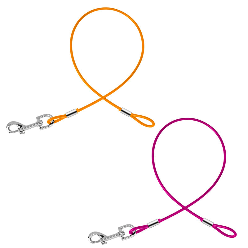 2 Pack Chew Proof Dog Leash Extension Metal Cable Lead, Non-Tangle Connect Leash for Any Leash & Collar & Harness, Heavy Duty Black Dog Leash Extender (Orange+Purple) - PawsPlanet Australia